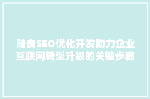 陆良SEO优化开发助力企业互联网转型升级的关键步骤