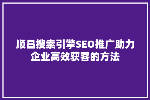 顺昌搜索引擎SEO推广助力企业高效获客的方法
