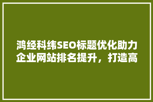 鸿经科纬SEO标题优化助力企业网站排名提升，打造高效网络营销步骤