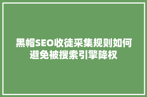 黑帽SEO收徒采集规则如何避免被搜索引擎降权