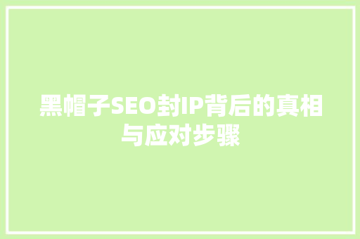 黑帽子SEO封IP背后的真相与应对步骤
