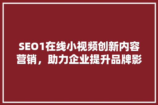 SEO1在线小视频创新内容营销，助力企业提升品牌影响力