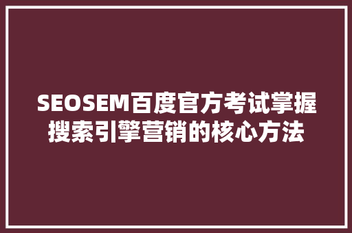 SEOSEM百度官方考试掌握搜索引擎营销的核心方法