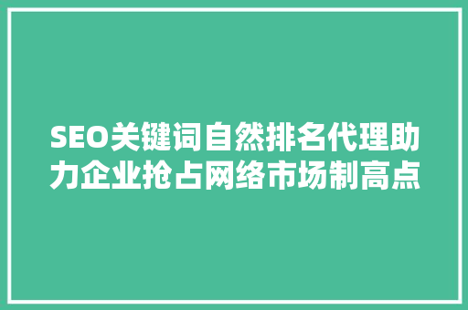 SEO关键词自然排名代理助力企业抢占网络市场制高点