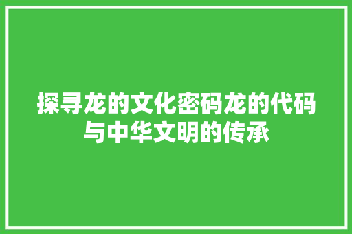 探寻龙的文化密码龙的代码与中华文明的传承