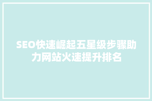 SEO快速崛起五星级步骤助力网站火速提升排名