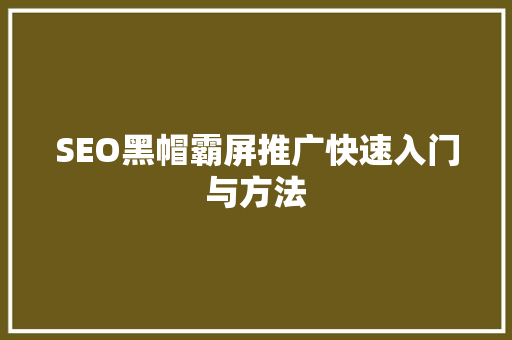 SEO黑帽霸屏推广快速入门与方法