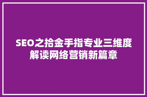 SEO之拾金手指专业三维度解读网络营销新篇章