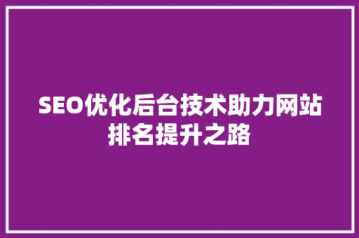 SEO优化后台技术助力网站排名提升之路