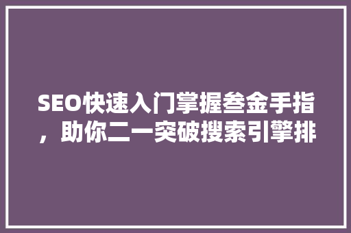 SEO快速入门掌握叁金手指，助你二一突破搜索引擎排名