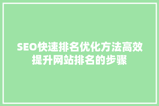 SEO快速排名优化方法高效提升网站排名的步骤