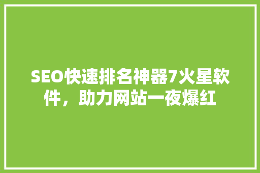 SEO快速排名神器7火星软件，助力网站一夜爆红
