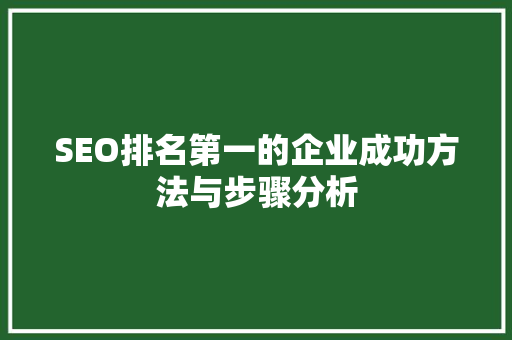 SEO排名第一的企业成功方法与步骤分析
