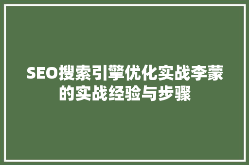 SEO搜索引擎优化实战李蒙的实战经验与步骤