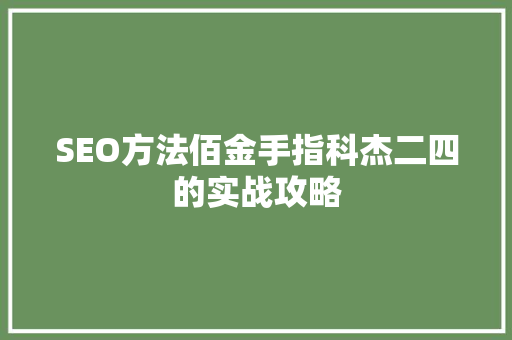 SEO方法佰金手指科杰二四的实战攻略