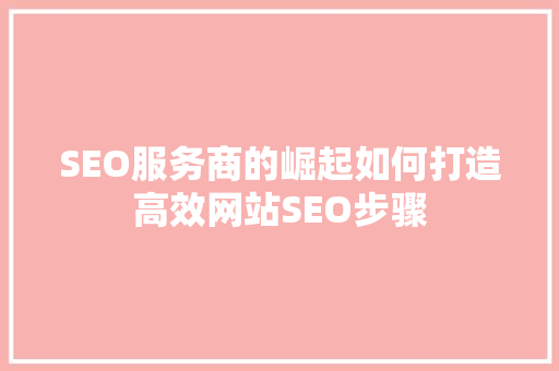 SEO服务商的崛起如何打造高效网站SEO步骤