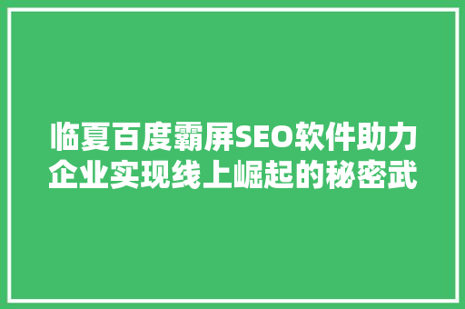 临夏百度霸屏SEO软件助力企业实现线上崛起的秘密武器