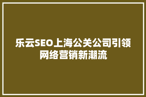 乐云SEO上海公关公司引领网络营销新潮流