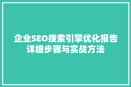 企业SEO搜索引擎优化报告详细步骤与实战方法