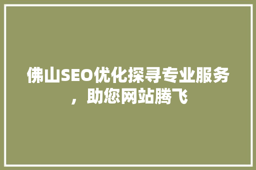 佛山SEO优化探寻专业服务，助您网站腾飞