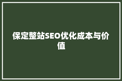 保定整站SEO优化成本与价值