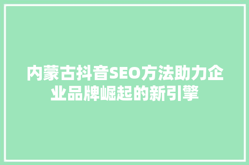 内蒙古抖音SEO方法助力企业品牌崛起的新引擎