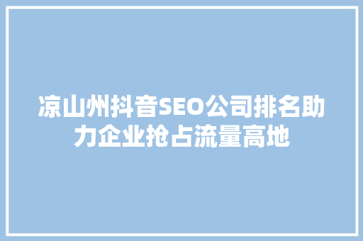 凉山州抖音SEO公司排名助力企业抢占流量高地