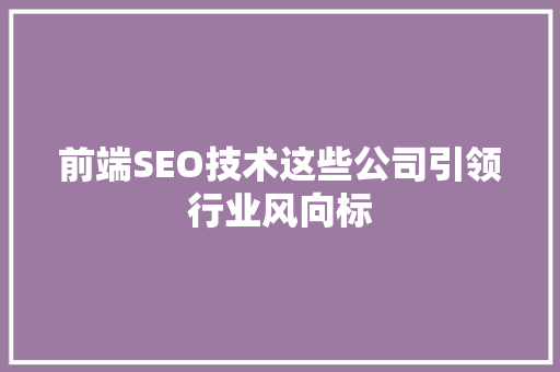 前端SEO技术这些公司引领行业风向标