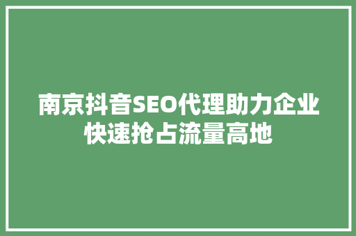 南京抖音SEO代理助力企业快速抢占流量高地