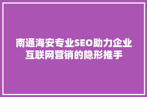 南通海安专业SEO助力企业互联网营销的隐形推手