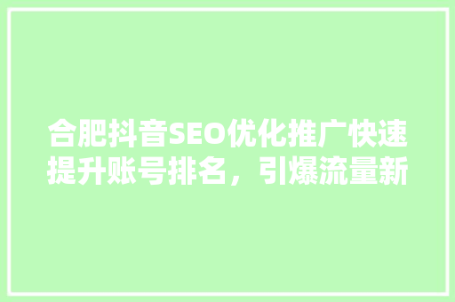 合肥抖音SEO优化推广快速提升账号排名，引爆流量新高峰