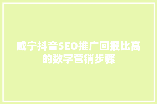 咸宁抖音SEO推广回报比高的数字营销步骤