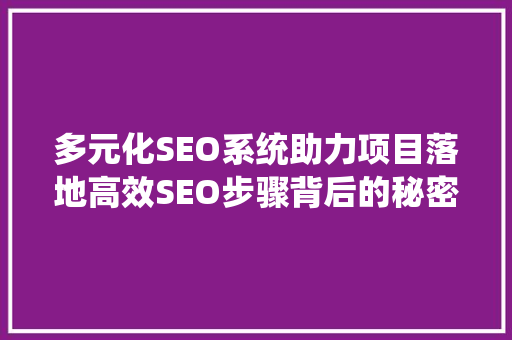 多元化SEO系统助力项目落地高效SEO步骤背后的秘密