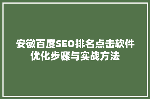 安徽百度SEO排名点击软件优化步骤与实战方法