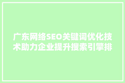 广东网络SEO关键词优化技术助力企业提升搜索引擎排名，抢占市场先机