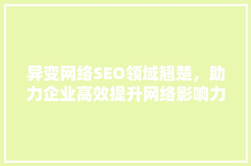 异变网络SEO领域翘楚，助力企业高效提升网络影响力