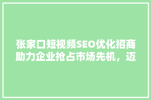 张家口短视频SEO优化招商助力企业抢占市场先机，迈向成功之路