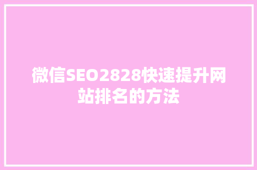 微信SEO2828快速提升网站排名的方法