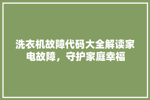 洗衣机故障代码大全解读家电故障，守护家庭幸福