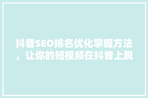 抖音SEO排名优化掌握方法，让你的短视频在抖音上脱颖而出