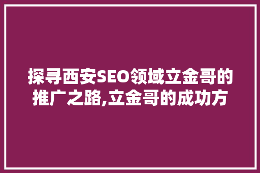 探寻西安SEO领域立金哥的推广之路,立金哥的成功方法