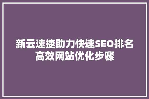 新云速捷助力快速SEO排名高效网站优化步骤