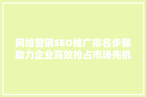 网络营销SEO推广排名步骤助力企业高效抢占市场先机