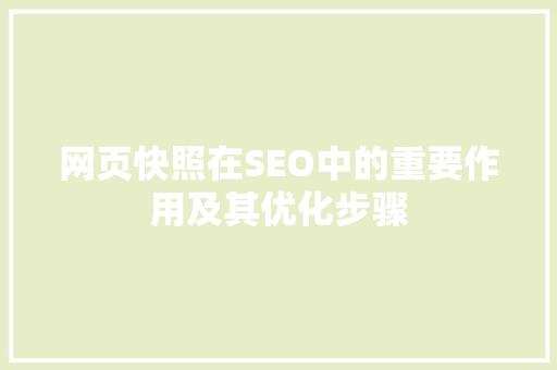 网页快照在SEO中的重要作用及其优化步骤