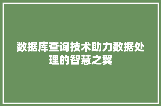 数据库查询技术助力数据处理的智慧之翼