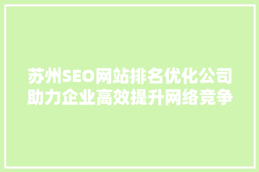 苏州SEO网站排名优化公司助力企业高效提升网络竞争力