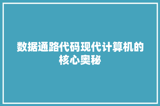 数据通路代码现代计算机的核心奥秘