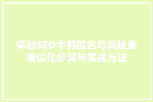 详细SEO中的域名与网址查询优化步骤与实战方法