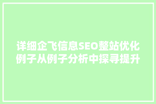 详细企飞信息SEO整站优化例子从例子分析中探寻提升网站排名的奥秘