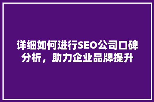详细如何进行SEO公司口碑分析，助力企业品牌提升